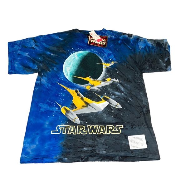 VTG 90s Star Wars Black Blue Tie Dye Shirt Naboo Starfighter